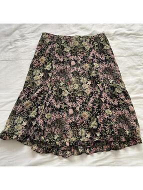 Y2K Black Floral Print Ruffle Hem Midi Skirt Whimsigoth Cottagecore Style